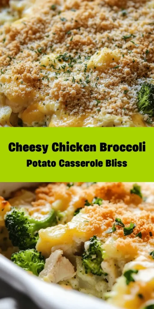 Indulge in the ultimate comfort food with this Cheesy Chicken Broccoli Potato Delight! Packed with tender chicken, fresh broccoli, and creamy cheese, this casserole is perfect for family dinners. With layers of flavor from garlic and thyme, and a deliciously golden topping, it's sure to please everyone at the table. Ready in just under an hour, this dish is both simple to make and a crowd favorite. Your taste buds will thank you!
