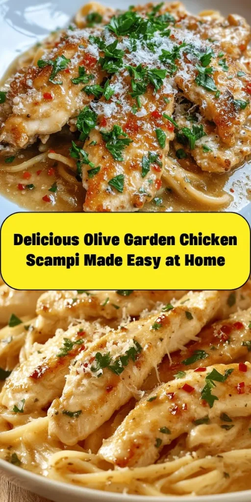 Treat yourself to a delicious homemade Olive Garden Chicken Scampi with this easy copycat recipe! This creamy, flavorful dish combines tender chicken, garlic, and a hint of spice, all tossed with linguine or fettuccine pasta. With just 30 minutes of prep time, you can enjoy restaurant-quality flavors at home. Perfect for a weeknight dinner or special occasion, don't forget to top it off with fresh parsley and Parmesan cheese for the ultimate indulgence!