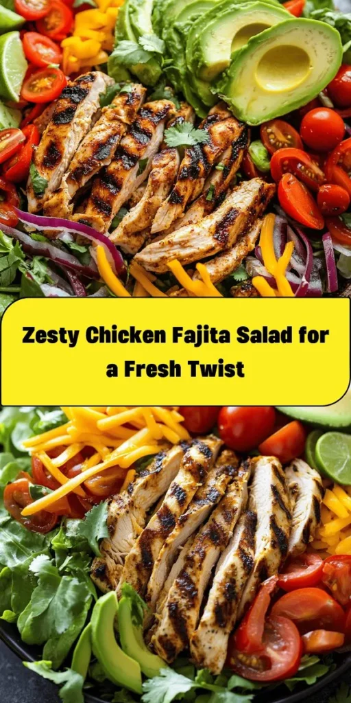 Enjoy a fresh and vibrant meal with this Flavorful Chicken Fajita Salad! Perfect for a quick lunch or dinner, this colorful dish features marinated grilled chicken, sautéed peppers and onions, and a mix of greens topped with creamy avocado and shredded cheddar. With a hint of lime and fresh cilantro, each bite bursts with flavor. Serve it with salsa or sour cream for an extra kick. Healthy, delicious, and ready in an hour!