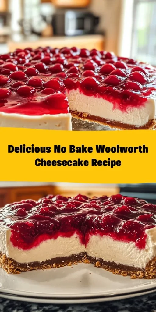 Indulge in the creamy goodness of this No Bake Classic Woolworth Cheesecake! Perfect for any occasion, this easy recipe combines graham cracker crust with a velvety cream cheese filling, all without turning on the oven. Just mix, chill, and enjoy! Optional cherry pie filling adds a sweet finishing touch. With just 25 minutes of prep, you’ll have a delightful dessert that everyone will love. Ideal for gatherings or a sweet treat at home.