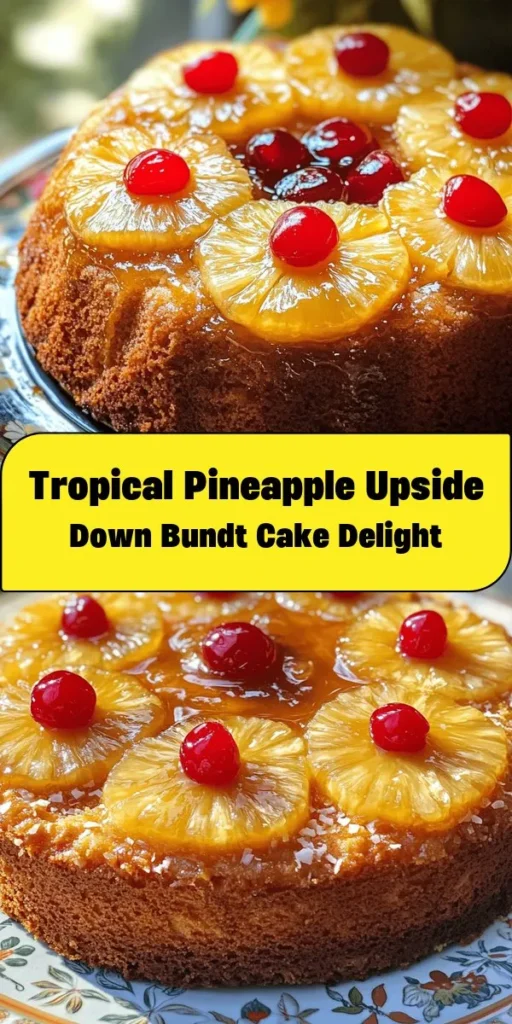 Indulge in a slice of paradise with this Tropical Bliss Pineapple Upside Down Bundt Cake! This delightful dessert features a luscious layer of caramelized pineapple and cherries on top, complemented by a moist and flavorful cake infused with coconut and cinnamon. Perfect for gatherings or a sweet treat any day, this cake is sure to impress. Serve it warm with a scoop of vanilla ice cream for an extra creamy touch! A must-try recipe for any pineapple lover!