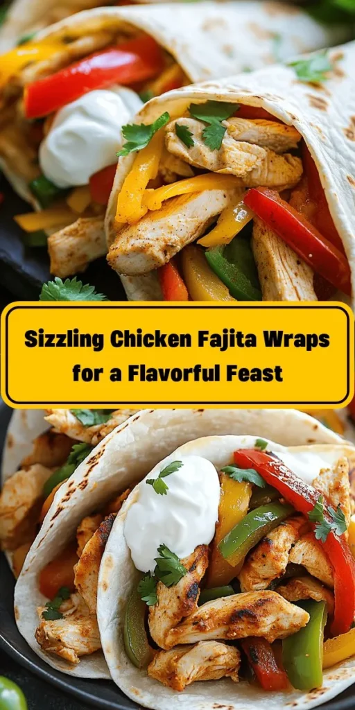 Make mealtime exciting with these Sizzling Chicken Fajita Wraps! Packed with seasoned chicken, colorful bell peppers, and onions, this dish is a crowd-pleaser. Marinate the chicken with spices, sauté the veggies, and wrap everything in a warm tortilla with cheese, fresh salsa, and sour cream. Perfect for a quick weeknight dinner or a fun gathering. Enjoy the vibrant flavors and get ready for compliments! Ideal for 4 servings.