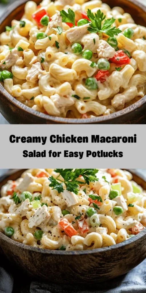 Looking for a delicious and easy dish? Try this creamy chicken macaroni salad that’s perfect for picnics, potlucks, or a light meal. Made with tender elbow macaroni, diced chicken, and crisp veggies, it’s tossed in a zesty dressing of mayo, Dijon mustard, and apple cider vinegar. Just mix, chill for 30 minutes, and enjoy! This refreshing salad is a crowd-pleaser and can be whipped up in just 45 minutes. Don't forget the fresh parsley for a pop of color!