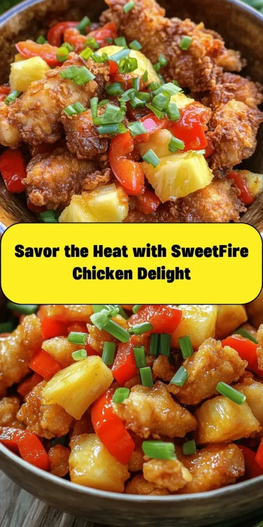Indulge in SweetFire Chicken Bliss, a flavorful dish that combines crispy chicken with vibrant veggies and a sweet and spicy sauce! This recipe features tender chicken coated in a crispy batter, fried to perfection, and tossed with sautéed red bell peppers, pineapple, and onions. The homemade SweetFire sauce adds the perfect kick. Serve it over rice or noodles for a satisfying meal. Perfect for a weeknight dinner or impressing guests!