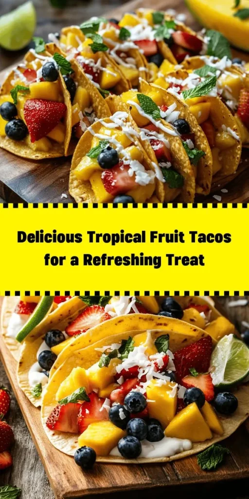Enjoy a taste of the tropics with these vibrant Tropical Fruit Tacos! Perfect for brunch or a light dessert, these delightful tacos are filled with a colorful mix of fresh pineapple, strawberries, mangoes, bananas, and blueberries. Topped with creamy Greek yogurt and toasted coconut, they’re sweetened with honey and brightened by lime zest. Ready in just 25 minutes, these refreshing tacos are a fun and healthy treat. Don’t forget the mint garnish for an extra burst of flavor!