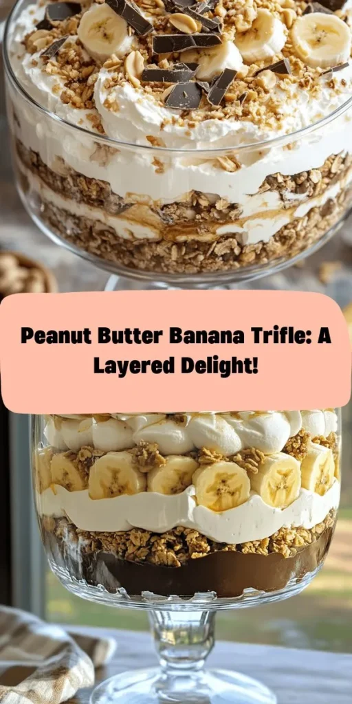 Indulge in this delightful Peanut Butter Banana Bliss Trifle that's perfect for any occasion! Layered with creamy peanut butter whipped cream, ripe bananas, and rich vanilla pudding, this dessert is sure to impress. With a crunchy granola topping and optional chocolate shavings, every spoonful is a blissful treat. Easy to make and perfect for sharing, chill it for a couple of hours and dive into this tasty, layered goodness. Enjoy your sweet creation!