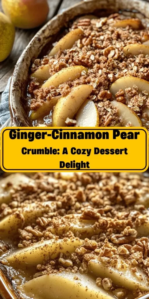 Warm up your kitchen with this delightful Ginger-Cinnamon Pear Crumble! Made with sweet, juicy pears and a sprinkle of fresh ginger and cinnamon, this dessert is topped with a crunchy blend of rolled oats, pecans, and walnuts. Perfect for cozy gatherings, just bake until golden and bubbly. Enjoy it warm with a scoop of coconut whipped cream or vegan ice cream. Simple to prepare and irresistibly delicious, this crumble is a must-try dessert!