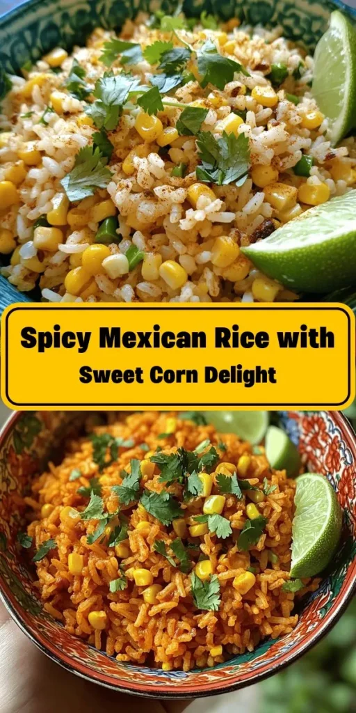 Spice up your dinner with this delicious Spicy Mexican Rice with Sweet Corn recipe! It’s a flavorful blend of long-grain rice, corn, and zesty seasonings like cumin and smoked paprika. Perfect as a side dish or a main meal, this easy-to-follow recipe takes just 35 minutes to prepare. Garnish with fresh cilantro and serve with lime wedges for a burst of freshness. Ideal for taco nights or any vibrant meal. Enjoy a taste of Mexico tonight!