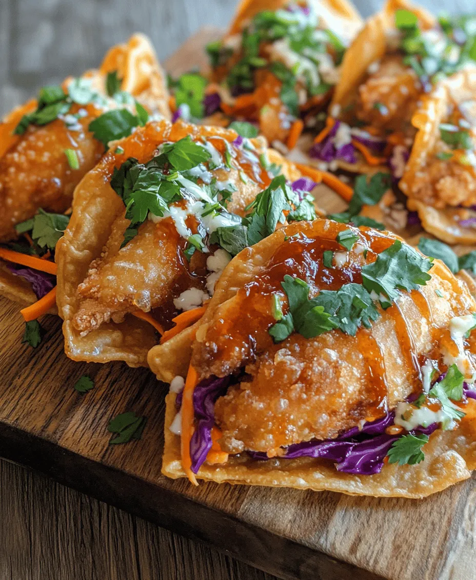 In the world of culinary arts, fusion cuisine has emerged as a vibrant way to blend flavors and techniques from different cultures, creating innovative dishes that tantalize the taste buds. One such delightful combination is represented in the Crunchy Chicken Wonton Tacos, where traditional Mexican flavors meet the delicate artistry of Asian cooking. This dish seamlessly marries crispy wonton wrappers with savory chicken, complemented by a refreshing slaw, making it a unique and exciting addition to any meal.