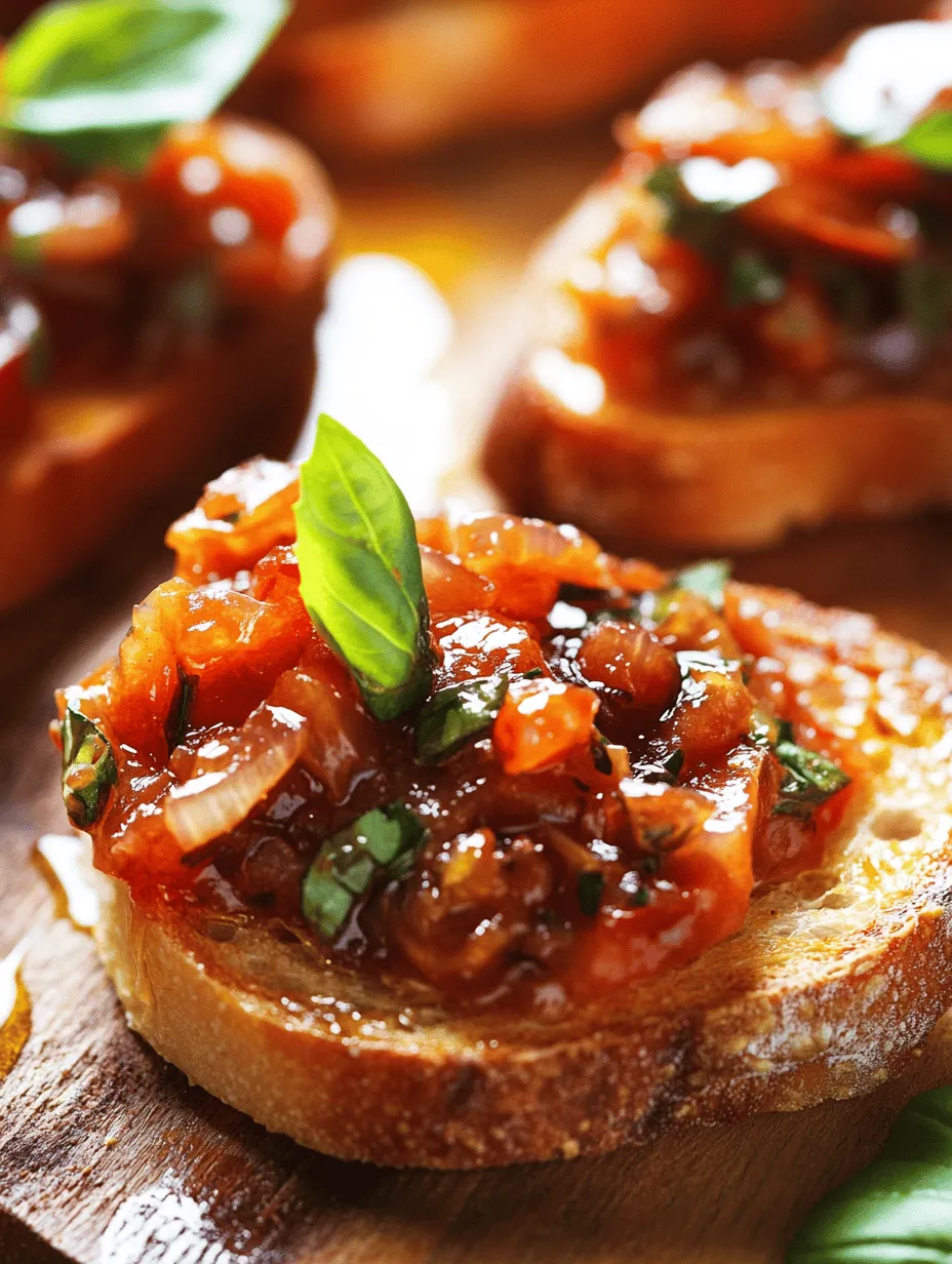 Bruschetta is a beloved Italian appetizer that embodies the spirit of la dolce vita, celebrating fresh ingredients and simple pleasures. Traditionally, it consists of grilled bread rubbed with garlic and topped with a variety of ingredients, most commonly diced tomatoes, basil, and olive oil. However, we are taking this timeless dish to new heights with a unique twist: tomato jam. This sweet and savory spread not only enhances the classic bruschetta but also elevates it to a new level of flavor that is sure to impress your guests.