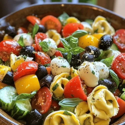 The Tortellini Tricolor Delight Salad is a vibrant and refreshing dish that combines the richness of cheese tortellini with a medley of fresh vegetables and a zesty dressing. This delightful salad is perfect for summer gatherings, picnics, or a light lunch, offering not only a feast for the taste buds but also an eye-catching visual appeal that brightens any table setting. With its combination of colors and flavors, this salad is sure to impress guests and family alike, making it a beloved choice for any occasion.