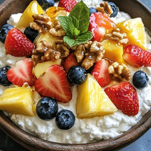 Cottage cheese and fruit salad is a delightful blend of creamy and fruity goodness that serves as a versatile dish for breakfast, snacks, or even desserts. This refreshing salad not only tantalizes the taste buds but also packs a nutritional punch that makes it an excellent choice for health-conscious individuals. The creamy texture of cottage cheese combined with the sweetness of fresh fruits creates a harmonious blend that's not only satisfying but also visually appealing.