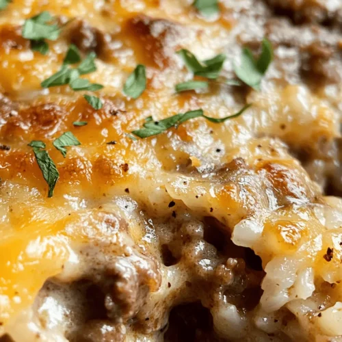 When it comes to comfort food, few dishes can rival the heartwarming appeal of a classic casserole. The Cheddar-Crusted Ground Beef and Rice Casserole perfectly embodies this charm, combining hearty ingredients into a satisfying meal that the entire family will love. Rich, savory ground beef melds beautifully with fluffy white rice, all topped with a luscious layer of melted cheddar cheese that creates a delightful crust. This dish is not only a feast for the taste buds but also an easy, one-dish solution for busy weeknight dinners.
