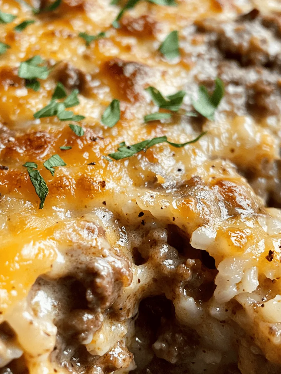 When it comes to comfort food, few dishes can rival the heartwarming appeal of a classic casserole. The Cheddar-Crusted Ground Beef and Rice Casserole perfectly embodies this charm, combining hearty ingredients into a satisfying meal that the entire family will love. Rich, savory ground beef melds beautifully with fluffy white rice, all topped with a luscious layer of melted cheddar cheese that creates a delightful crust. This dish is not only a feast for the taste buds but also an easy, one-dish solution for busy weeknight dinners.