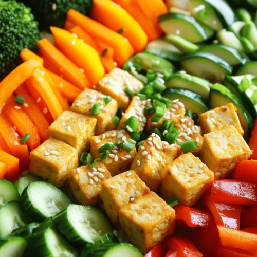 Welcome to the vibrant world of Tofu Delight with Rainbow Veggies! This recipe is not just a feast for the eyes but also a powerhouse of nutrition, making it an ideal dish for health-conscious individuals and families. The combination of firm tofu and a colorful array of vegetables creates a delightful harmony of flavors and textures that can elevate any mealtime experience. Whether you are a seasoned vegetarian, a curious omnivore, or someone looking for a quick, nutritious meal, this dish checks all the boxes.