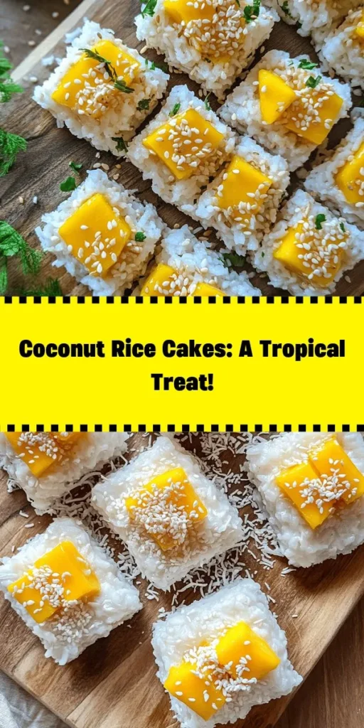 Indulge in these delicious Coconut Delight Rice Cakes that are perfect for any occasion! Made with jasmine rice, creamy coconut milk, and a hint of vanilla, they’re a tropical treat that melts in your mouth. Top with fresh mango and garnish with toasted sesame seeds for an extra flair. Easy to make and even easier to enjoy, these sweet, chewy rice cakes will be a hit at your next gathering. Simple prep time and a delightful finish await!