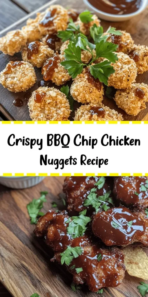 Discover the ultimate comfort food with these homemade BBQ chip chicken nuggets! Made with tender chicken pieces coated in a flavorful blend of spices, crispy potato chips, and a tangy BBQ glaze, this recipe is perfect for dinner or game day. Bake them to golden perfection and serve with extra BBQ sauce on the side for dipping. Quick to prepare and irresistibly delicious, these nuggets are sure to become a family favorite. Enjoy this easy and tasty treat!