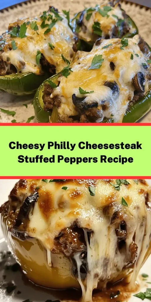 Transform your dinner routine with these Philly Cheesesteak Loaded Stuffed Peppers! These colorful bell peppers are filled with a savory mixture of ground beef or succulent steak, mushrooms, onions, and melty cheeses. Baked to perfection, they're not just delicious but also visually stunning! Perfect for family dinners or impressing guests. Ready in under an hour, this recipe is a fun twist on classic flavors that everyone will love. Enjoy the cheesy goodness!