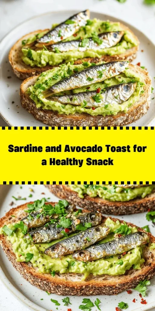Elevate your snack game with this delicious recipe for sardines on whole grain toast! Perfect for a quick breakfast or light lunch, this dish features crispy whole grain bread topped with creamy avocado, zesty lemon, and savory sardines. Garnished with fresh parsley and a dash of red pepper flakes, it's both nutritious and satisfying. In just 10 minutes, you can enjoy a flavorful meal packed with healthy fats and protein. Give it a try!