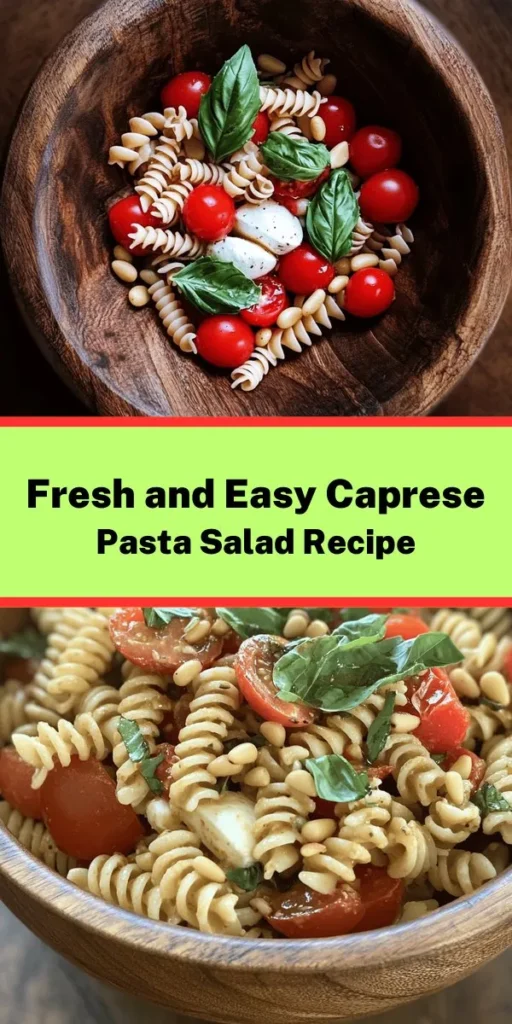Elevate your summer gatherings with this Easy Caprese Pasta Salad! Bursting with fresh flavors, this dish combines al dente pasta, juicy cherry tomatoes, creamy mozzarella, and fragrant basil, all drizzled with a tangy balsamic dressing. Perfect as a side or main dish, it’s simple to prepare in just 30 minutes. Toss in some toasted pine nuts or walnuts for a delightful crunch. Chill for a bit, and serve your guests a refreshing salad they'll love!