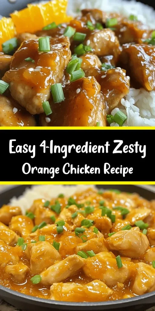 Elevate your dinner with this zesty 4-ingredient orange chicken! Ready in just 20 minutes, this simple yet delicious recipe features tender chicken thighs coated in a tangy orange marmalade sauce, combined with soy sauce and rice vinegar for a perfect flavor boost. Ideal for a quick weeknight meal, serve it over steamed rice or alongside sautéed vegetables for a delightful dinner everyone will love. Enjoy the vibrant taste of homemade orange chicken!