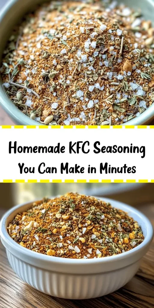 Elevate your meals with this easy Copycat KFC Seasoning Recipe! Crafted from simple pantry staples, this blend of salt, herbs, and spices will bring that iconic flavor to your kitchen. Mix together thyme, oregano, paprika, and a hint of cayenne for just the right kick. Perfect for chicken, veggies, or fried dishes, this seasoning is a must-have. Just 10 minutes to prep and you’ll have a delicious seasoning to enhance any dish. Store it in an airtight jar and enjoy!