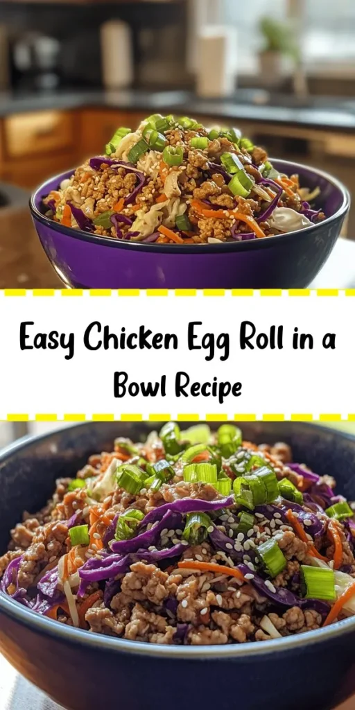 Looking for a quick and delicious meal? Try this Savory Chicken Egg Roll in a Bowl! Packed with ground chicken, crunchy coleslaw, and a mouthwatering soy sauce mixture, it's both healthy and satisfying. In just 20 minutes, you can whip up this tasty dish, perfect for busy weeknights. Garnished with fresh green onions and toasted sesame seeds, it’s a delightful twist on traditional egg rolls without the hassle. Enjoy a flavorful bowl today!