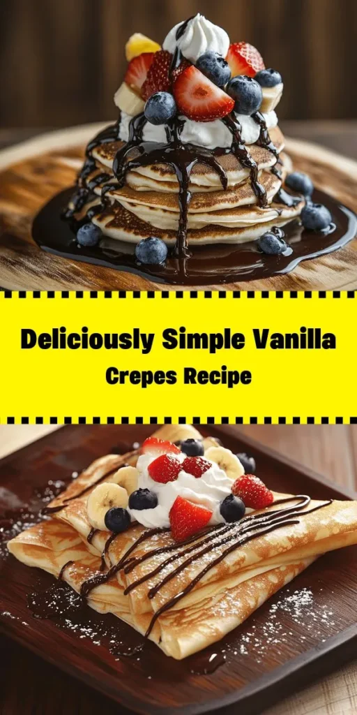 Indulge in these dreamy vanilla crepes that are perfect for breakfast or dessert! This easy recipe combines simple ingredients like flour, eggs, milk, and pure vanilla for a light and tender treat. Once cooked, let your creativity run wild with toppings like fresh fruits, whipped cream, or chocolate sauce. With a quick prep time and endless customization options, these delicate crepes are sure to impress family and friends. Enjoy a delicious culinary experience!