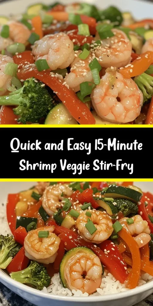 Whip up a quick and delicious meal with this 15-Minute Shrimp and Veggie Stir-Fry! Perfect for busy weeknights, this vibrant dish features succulent shrimp and colorful vegetables like bell peppers, broccoli, and zucchini, all tossed in a savory sauce. Ready in just 15 minutes, it’s easily served over rice or noodles. Add a sprinkle of green onions and sesame seeds for that extra touch. Quick, healthy, and satisfying—dinner is served!