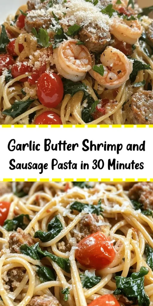 Indulge in a flavorful Garlic Butter Shrimp and Sausage Skillet Pasta that's perfect for a quick dinner! This easy recipe combines succulent shrimp and smoky sausage sautéed in garlic butter with fresh spinach and cherry tomatoes. Tossed with spaghetti and a hint of lemon, it’s a delightful one-pan meal ready in just 30 minutes. Don’t forget to sprinkle it with fresh parsley and Parmesan for the ultimate finish. Give it a try for your next family night!