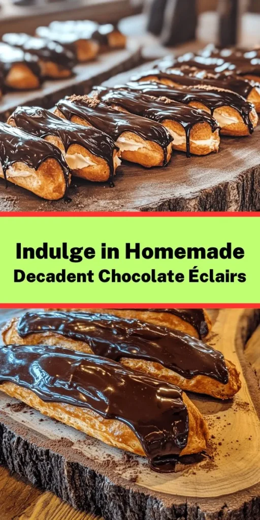 Indulge in the delight of homemade decadent chocolate éclairs! These airy choux pastry treats are filled with rich pastry cream and topped with a luscious chocolate glaze. Perfect for dessert lovers, this recipe allows you to create 12 scrumptious éclairs in just about an hour. With a bit of patience and the right ingredients, you can impress your friends and family with your baking skills. Elevate your dessert table with these irresistible treats!