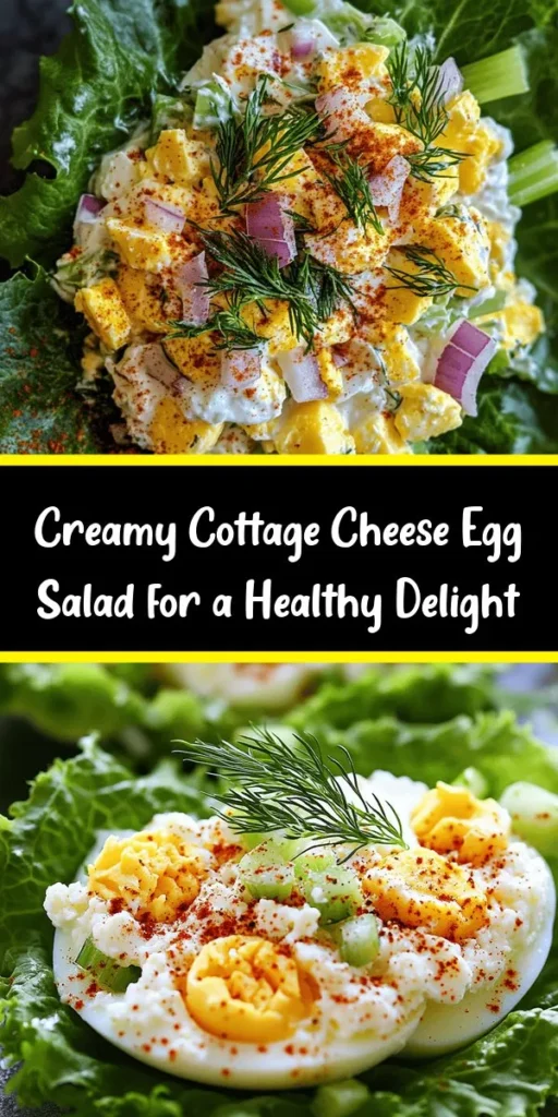 Try this wholesome cottage cheese egg salad for a nutritious twist on a classic dish! Packed with protein from cottage cheese and eggs, this easy recipe combines creamy Greek yogurt, zesty Dijon mustard, and fresh veggies like celery and red onion. It's perfect as a sandwich filling or served on lettuce leaves. With a sprinkle of dill and optional smoked paprika, it's flavorful and satisfying. Ready in just 15 minutes, it's a quick and delicious meal choice!
