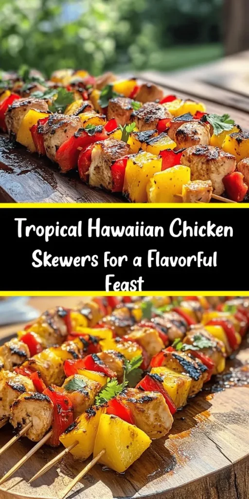 Bring a taste of the tropics to your table with these delicious Tropical Hawaiian Chicken Skewers! Perfect for grilling season, this easy recipe features tender chicken marinated in a sweet and savory mixture of soy sauce, pineapple juice, and fresh ginger. Pair with juicy pineapple, colorful bell peppers, and red onion for a vibrant dish that's sure to impress. Ideal for summer gatherings, enjoy these flavorful skewers with friends and family!