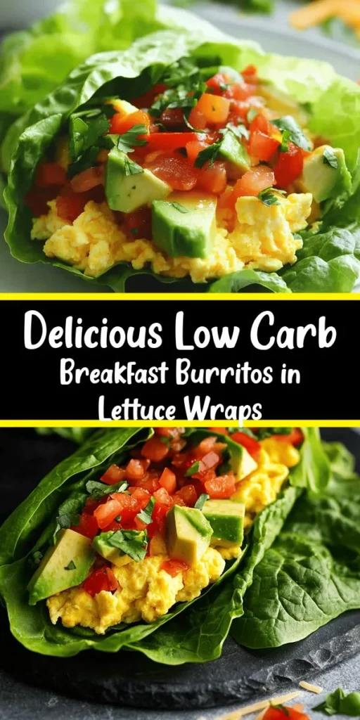 Start your day right with this delicious low-carb breakfast burrito! Packed with scrambled eggs, fresh spinach, crunchy bell peppers, and creamy avocado, all wrapped in crisp lettuce leaves, it’s a nutritious way to fuel your morning. In just 20 minutes, you can whip up this delightful dish that’s easy to customize with your favorite toppings like salsa or cheese. Perfect for a filling breakfast that keeps carbs low and flavor high!