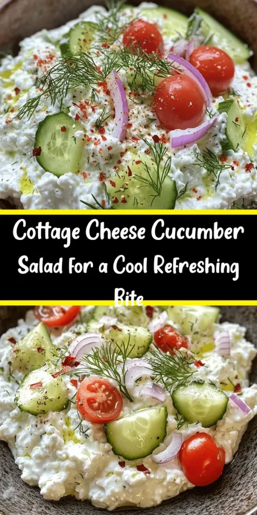 This refreshing Cottage Cheese and Cucumber Salad is the perfect light dish for warm days! Packed with protein and veggies, it combines creamy cottage cheese with crisp cucumbers, sweet cherry tomatoes, and zesty red onion. Toss in some fresh dill and a splash of lemon juice for a burst of flavor. Serve it chilled as a healthy side or a delicious snack. Ready in just 40 minutes, it's simple and satisfying, with a touch of spice if you like!