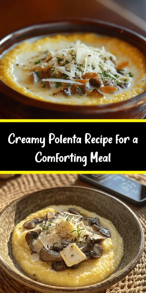 Discover the secret to perfectly creamy polenta that will elevate any meal! Just combine cornmeal with water or vegetable broth, whisk until thick, and let it simmer for a rich texture. Stir in butter and Parmesan for an irresistible finish. Customize with toppings like sautéed mushrooms or fresh herbs to enhance the flavor. Perfect as a side dish or a cozy main, this recipe is simple and satisfying. Enjoy a warm bowl of comfort today!