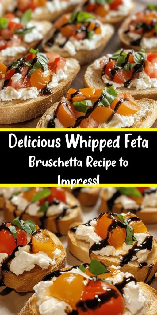 Elevate your appetizer game with this delicious Whipped Feta Bruschetta! This recipe combines creamy whipped feta, zesty cherry tomatoes, and fresh basil on crispy baguette slices. Perfect for entertaining or a cozy night in, it's ready in just 25 minutes. With simple ingredients like feta, cream cheese, and a drizzle of balsamic glaze, each bite is bursting with flavor. Serve this crowd-pleaser at your next gathering and watch it disappear!