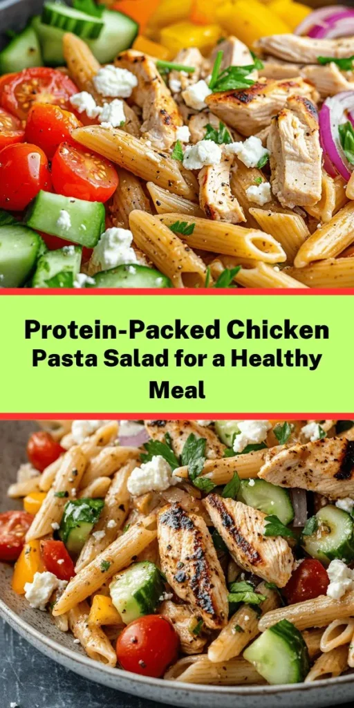 Looking for a nutritious and delicious meal? Try this high protein chicken pasta salad! Made with whole wheat pasta, diced chicken, fresh veggies like cherry tomatoes and cucumbers, and a zesty balsamic dressing, it's perfect for lunch or dinner. Easy to prepare in just 50 minutes, this colorful dish is not only packed with protein but also super refreshing. Great for meal prep or a summer picnic, everyone will love it!