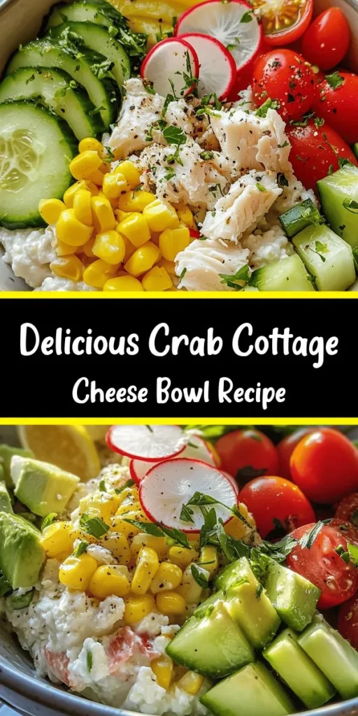 Dive into this refreshing Crab Cottage Cheese Bowl that's perfect for a light lunch or a quick dinner! Combining creamy cottage cheese with succulent lump crab meat, fresh vegetables, and zesty dill, this dish bursts with flavor. Topped with creamy avocado and crunchy radish slices, it’s as beautiful as it is delicious. Ready in just 15 minutes, it’s a nutritious option that's sure to please seafood lovers and health enthusiasts alike. Enjoy this easy recipe!