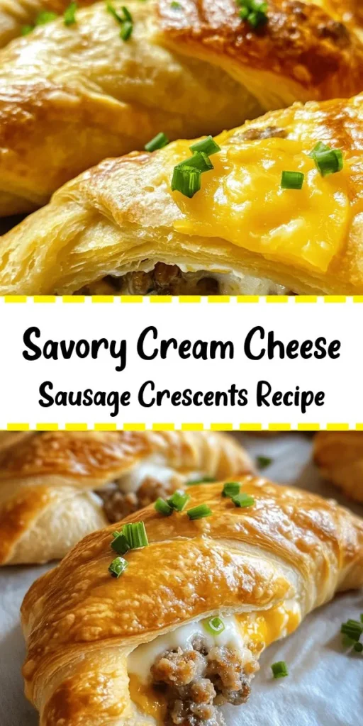 Indulge in these savory sausage cream cheese crescents that are perfect for breakfast or as a delightful snack! With a simple combination of cooked sausage, creamy cheese, and buttery crescent dough, these bites are easy to make and incredibly satisfying. Just roll, bake, and enjoy in under 30 minutes. Top with fresh herbs for an added touch. Perfect for family gatherings or weekend brunch! Give this recipe a try and impress your loved ones.