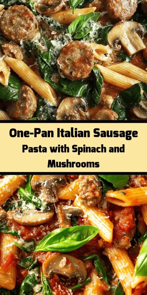 Indulge in the delightful flavors of Italy with this easy Italian Sausage Pasta featuring fresh spinach and mushrooms! This hearty dish combines penne pasta with savory Italian sausage and a rich marinara sauce, all brought together in just 30 minutes. Perfect for a cozy family dinner, it’s topped with grated Parmesan and fresh basil for an extra touch. Ideal for weeknights when you crave comfort food that’s both delicious and satisfying!