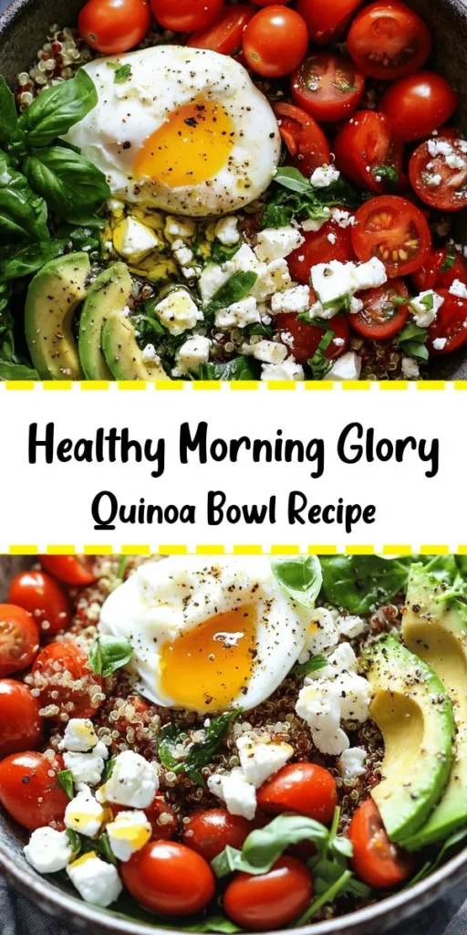 Start your day right with this vibrant Morning Glory Quinoa Bowl! Packed with protein and fresh ingredients, it's a wholesome breakfast option. Tender quinoa is mixed with juicy cherry tomatoes, baby spinach, creamy avocado, and tangy feta cheese, all drizzled with a zesty dressing. Top it off with poached eggs for an extra boost. Ready in just 25 minutes, this nutritious bowl is perfect for meal prep or a family brunch. Enjoy a deliciously fresh start!