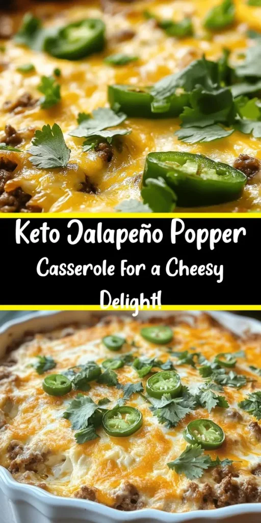 This Keto Jalapeño Popper Casserole is a delicious low-carb dish that combines the rich flavors of ground beef or turkey with creamy cheeses and spicy jalapeños. Perfect for meal prep or family dinners, this one-pan wonder comes together in just 50 minutes. Simply layer the meat and cheese filling, pour over a rich egg mixture, and let it bake to perfection. Top with melted cheese and fresh herbs for a delightful finish. Enjoy a guilt-free, flavorful meal that everyone will love!
