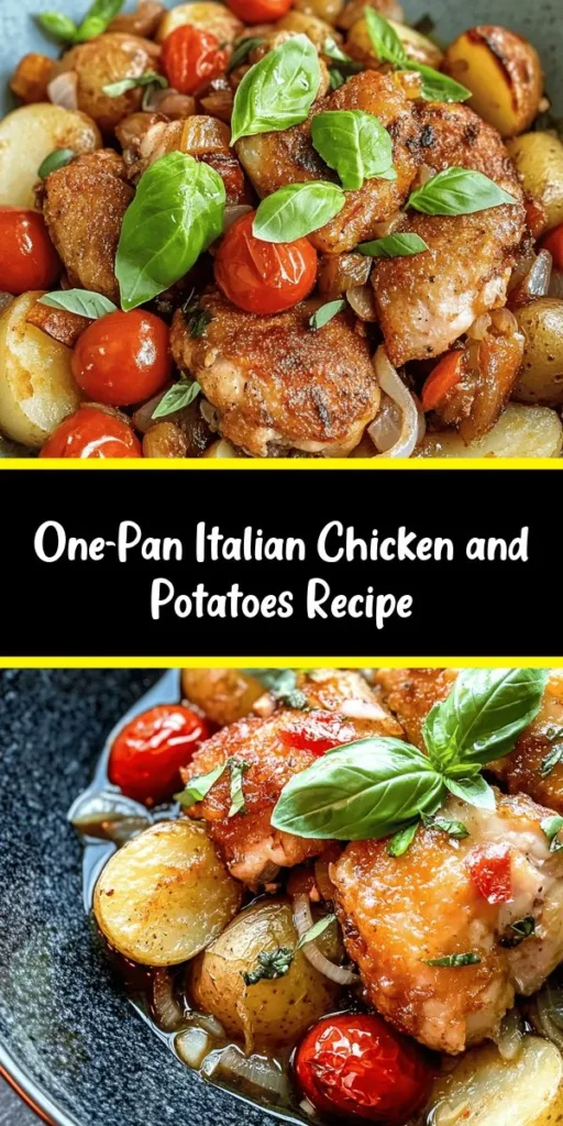 Discover the flavors of Italy with this Italian Chicken & Potato Delight! This one-pan meal is packed with juicy chicken thighs, tender baby potatoes, and roasted cherry tomatoes, all seasoned with fragrant garlic and herbs. Ready in under an hour, it's perfect for a weeknight dinner or special occasion. Just sauté, bake, and serve with fresh basil for a delightful finish. Your family will love this comforting dish that's both simple and satisfying!