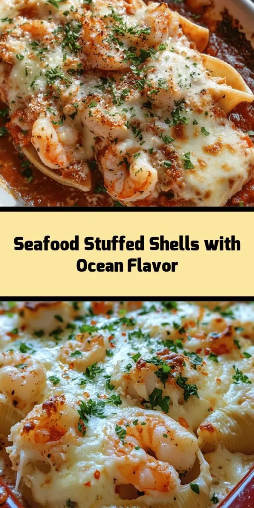 Dive into a sea of flavor with these Ocean-Infused Seafood Stuffed Shells! This delightful dish combines large pasta shells filled with a creamy mix of ricotta, mozzarella, shrimp, scallops, and crab, all baked in a rich marinara sauce. Perfect for a special dinner or a cozy family meal, it's a delicious way to enjoy seafood without the hassle. Serve with a sprinkle of parsley for a fresh finish. Your taste buds will thank you!