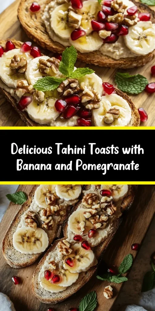 Discover a delicious twist on your morning toast with these Tahini Toasts packed with flavor! Start with crispy whole grain bread topped with a creamy tahini spread combined with honey or maple syrup, lemon juice, cinnamon, and a pinch of salt. Add sliced banana, vibrant pomegranate seeds, and crunchy walnuts or almonds for the perfect texture. Drizzle with olive oil and garnish with fresh mint for a delightful finish. Perfect for breakfast or a simple snack!