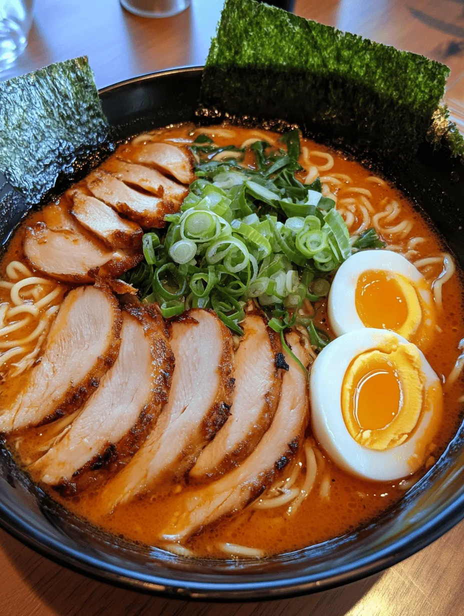 If you're a fan of bold flavors and comforting dishes, then Fiery Chicken Ramen with Creamy Garlic Sauce is about to become your new favorite recipe. This dish beautifully marries the heat of spicy seasonings with the rich, velvety texture of a creamy sauce, creating an unforgettable culinary experience. As you dive into your bowl of ramen, you'll find that the tender pieces of marinated chicken, the umami depth of shiitake mushrooms, and the vibrant freshness of spinach all come together in perfect harmony. This is a dish that not only satisfies your hunger but also tantalizes your taste buds.