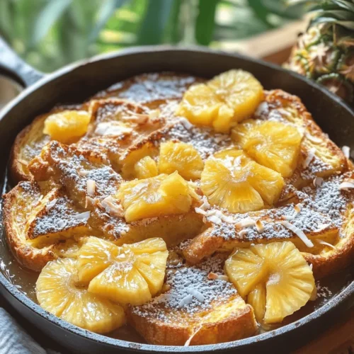 Welcome to a tropical escape right in your kitchen with our Pineapple Paradise Hawaiian Roll French Toast! This delightful dish takes the classic French toast to new heights, infusing it with vibrant flavors reminiscent of sunny beaches and lush landscapes. Inspired by the sweet and fluffy Hawaiian rolls, this recipe is a celebration of indulgence, combining the richness of custard-soaked bread with the bright notes of fresh pineapple.