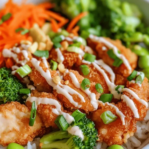 The Bang Bang Chicken Bowl is a delightful fusion dish that harmoniously combines savory chicken with vibrant vegetables and an irresistible creamy, spicy sauce. This modern culinary creation has captured the hearts of food lovers everywhere, thanks to its vibrant flavors and appealing presentation. Not only is it a feast for the taste buds, but it also offers a visually stunning arrangement of colors that make every bite a delight.