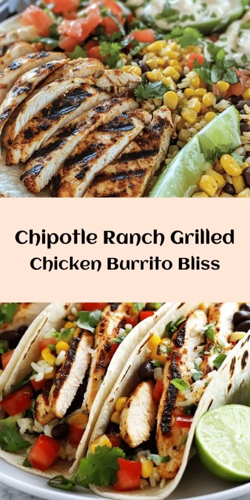 Get ready to elevate your burrito game with this Easy Chipotle Ranch Grilled Chicken Burrito! Packed with marinated grilled chicken, flavorful rice, black beans, corn, and cheddar cheese, this recipe is a must-try. Perfect for lunch or dinner, these burritos are not only delicious but also customizable to your taste. Serve them with lime wedges and extra chipotle ranch dressing for an irresistible kick. Easy, tasty, and sure to impress! 🌯🔥